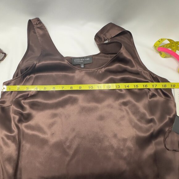 Jones New York Collection sz12 Manderin Banded Collar Lace Top Silk Cami Ruffled - Picture 13 of 16